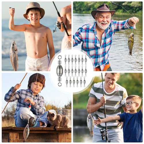 Seenelling 20 Pcs Brass Fishing Sinker Swivel Fishing Weights Saltwater Bullet Sinkers Drop Shot Weight Egg Sinkers with Swivel Rolling Removable Freshwater - size: 1/16oz