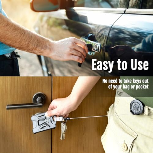 MNGARISTA Upgraded Heavy Duty Retractable Keychain with Belt Clip, 10 OZ Retraction, 31.5" Stainless Steel Cord, 3K Carbon Fiber ID Badge Reel with Badge Strap and Key Ring - color: Black Keychain 1 Pcs