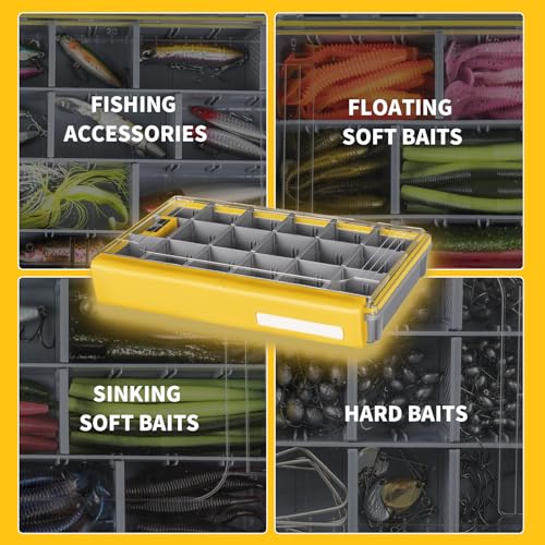 Waterproof Anti-Corrosion Tackle Box One Hand Latch 3600 and 3700 Organizer with Removable Dividers Lure Box and Terminal Tackle Trays Fishing Storage Yellow (3600) - size: 3600
