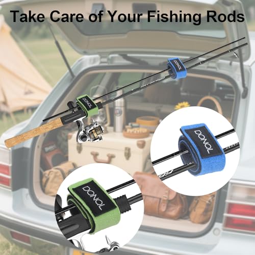 DONQL 12 Pcs Fishing Rod Straps, Stretchy Fishing Rod Tackle Ties, 6 Color Hook and Loop Pole Belts Casting Rods Belt with Fastening Pole Belts for Casting Rods Spinning
