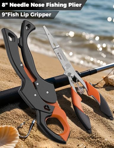 Fish Gripper 9.2",Muti-Function Line Cutter Fishing Pliers, Saltwater Fishing Tool Kit,Fishing Gear with Fishing Lanyard - color: 8"Fishing Pliers Orange