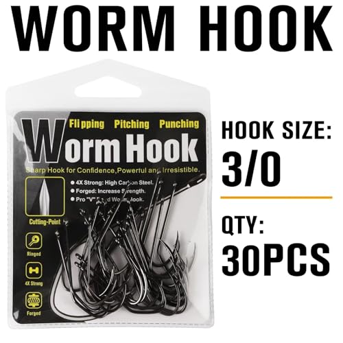 Dovesun Weedless Hooks Worm Hooks Weedless Hooks for Bass Fishing Texas Rig Hooks 30PCS Professional V Fishing Hooks for Freshwater Saltwater 3/0