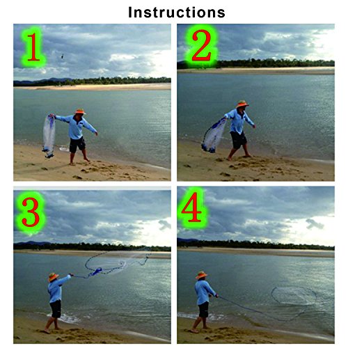 Cast Fishing Net with Aluminum Frame, 0.8 inch Mesh, 7.8-13.8 ft Diameter - color: Brown Braided Fishing Line, size: Dia: 7.8FT (metal sinker)