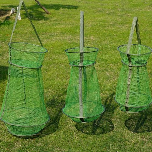 Vaguelly Foldable Nylon Fishing Basket Mesh Cage 40cm Diameter Collapsible Fish Keeper Net for Live Fish Protection and Outdoor Fishing Equipment