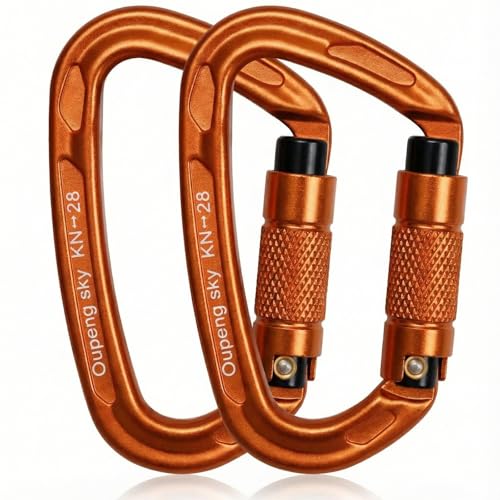 Oupeng sky Auto Locking Carabiner Clips - 28KN (6172lbs) Heavy Duty Caribeaners, Large Carabiner Clip for Keychains,Hammock,Camping, Gym, Hiking, Outdoor ,Dog Leash - color: 2 Orange