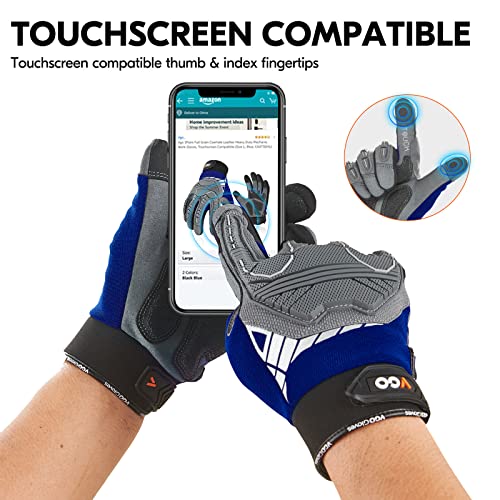 Vgo... 1-Pair Heavy Duty Synthetic Leather Work Gloves, Impact Protection Mechanic Gloves, Rigger Gloves, Vibration Reduction, Touchscreen Capable (Size L, Blue, SL8849) - color: Blue-regular, size: Large (1 Pair)