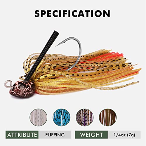 TRUSCEND Jigs Fishing Lures with Ultra Smooth Teflon Hook, Tour Grade Titanium Weed Guard Swim Jigs, Valuable Weedless Skirted Jig, Well-Made Lures for Crappie Bass Trout, Freshwater Fishing Gear - color: C-1/4oz