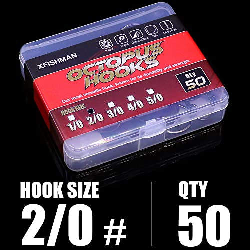 Octopus-Hook-Fishing-Beak-Circle-Hooks-Freshwater-Red-Black-100-50 Pack - color: 2-Black, size: Size:2/0 50-Pack