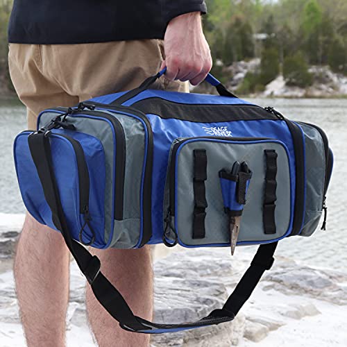 OSAGE RIVER Large Waterproof Fishing Tackle Bag with Padded Shoulder Strap, Ripstop Soft Sided Bag with Fishing Pliers Holder - color: Ash with 3 Tackle Boxes