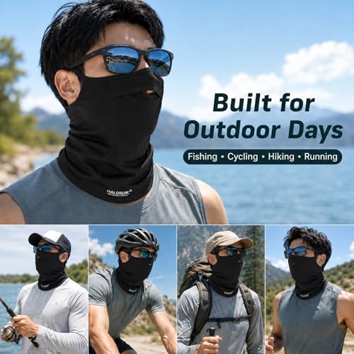 Sun Protection Face Mask with Neck Cover, Cooling Breathable Ear Loop Neck Gaiter for Fishing Cycling Running - color: Black