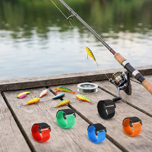Bremorou 20 Pcs Fishing Rod Straps Belt Straps & Tackle Ties Rod Wraps | Fishing Pole Straps Adjustable Elastic Fishing Rod Holder Strap for Organizing Protecting Fishing Casting Fly Rods 5 Color