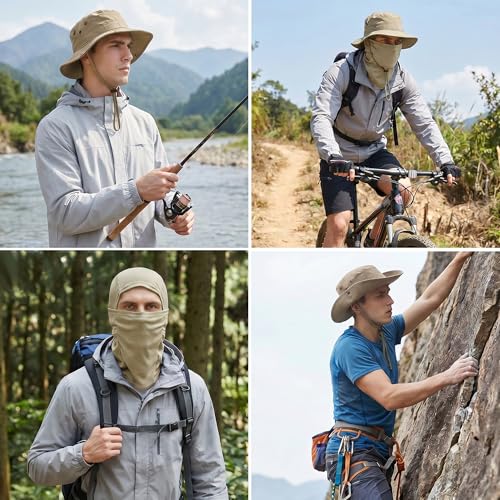 Pistha Sun Hats for Men with Balaclava Face Mask, UV Protection Bucket Hats for Mens Outdoor Fishing Safari Hiking - color: Khaki