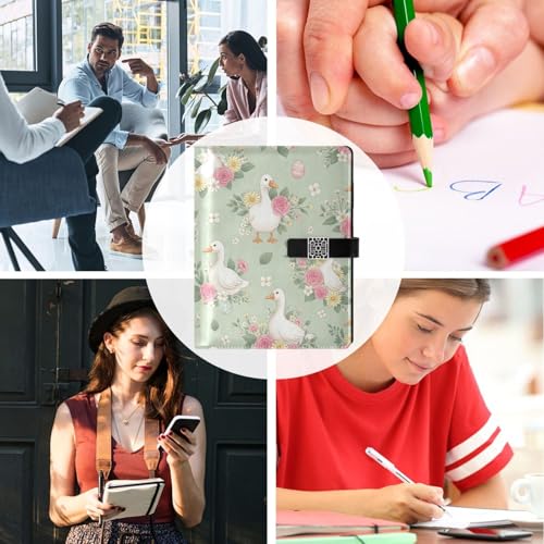 Easter Ducks Flowers Eggs Leaves A5 PU Leather Refillable Binder,Business Notebook Travel Planner with Expandable Pockets,6-Ring,Pen Storage & Easy-Clean Surface for Daily Use - color: Easter Ducks Flowers Eggs Leaves