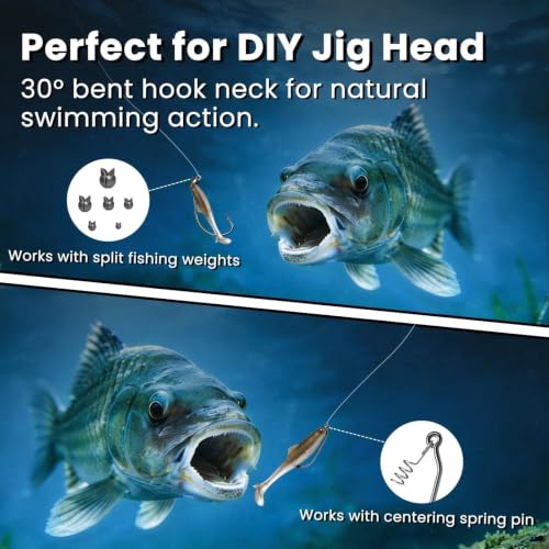 FishTrip 30-Degree Jig Hooks, 50/100pcs EWG Worms Hooks for Bass Fishing | Wide Gap High Carbon Steel, Needle Hook Point, Swimbait Jig Maker Keeper Weedless Hook for Soft Plastic Lures Baits 1/0-6/0 - size: 1/0_100pcs