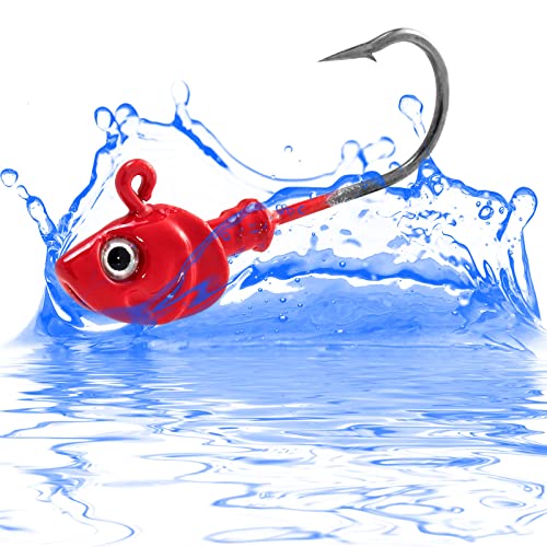 Dr.Fish 10 Pack Swimbait Jig Heads, Saltwater Fishing Jig Heads 3D Eyes High Carbon Steel Hooks Surf Fishing Lures Flounder Striper Halibut Pompano Bass - color: Gold, size: 3/8oz-Hook#1/0