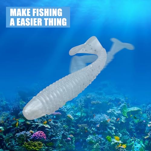 MAFIMOEA50/40/30Pcs Paddle Tail Swim Baits Lures Fishing Soft Plastic Lure Kit for Bass Trout Walleye Crappie 5.5cm 6.5cm 7.5cm - color: White, size: 7.5cm/2.95in-30pcs