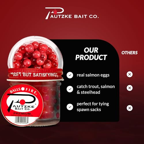 Pautzke Balls O' Fire Salmon Eggs Bait - Real Salmon Eggs for Trout Fishing, Soft Fish Eggs for Salmon Fishing, Can Be Used as Single Egg Salmon Bait or Salmon Egg Sacks - color: Premium