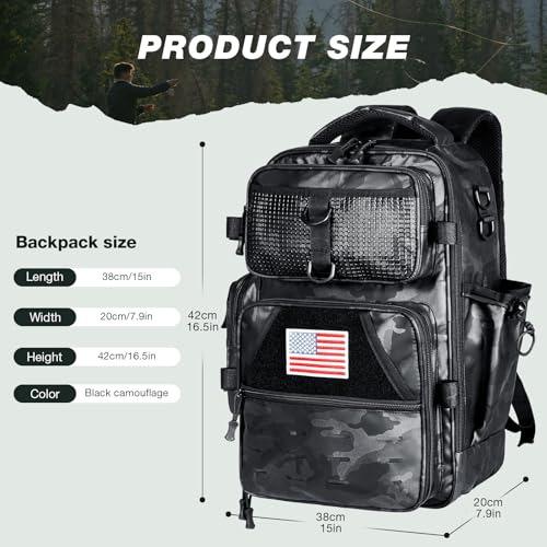 Ghosthorn Fishing Backpack with Tackle Boxes Fish Lip Gripper Pliers Lures Waterproof Tackle Bag with Rod Holder Fishing Gear - color: Tpu Black, size: Large