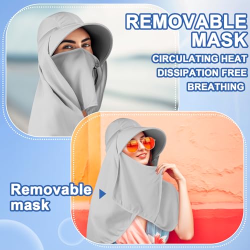 Skicuff 1/3 Pcs Women Sun Hat with Neck Flap Face Cover UPF 50+ UV Protection Wide Brim Visor Fishing Hat for Outdoor Hiking - color: Grey
