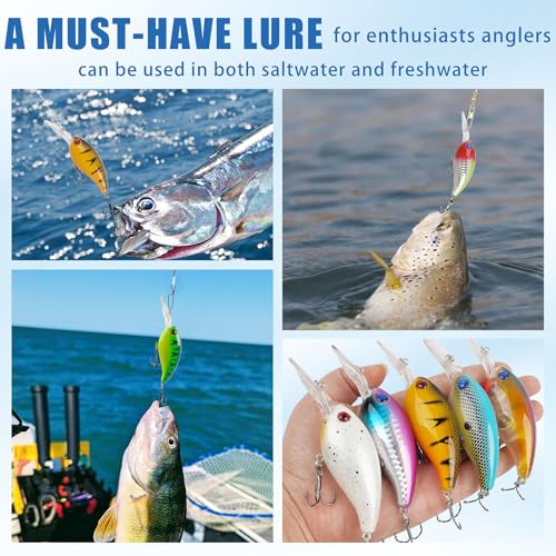 Crankbait Fishing Lures Hard Bait Shallow Diving Crank Bait Lifelike Swimbait Lures for Bass Trout Walleye Pike Freshwater Saltwater Fishing Lure - color: B-8pcs-3.9in/0.5oz