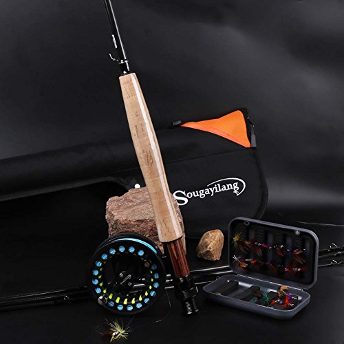 Sougayilang Saltwater Freshwater Fly Fishing Rod with Reel Combo Kit - color: B: Black Kits with Bag