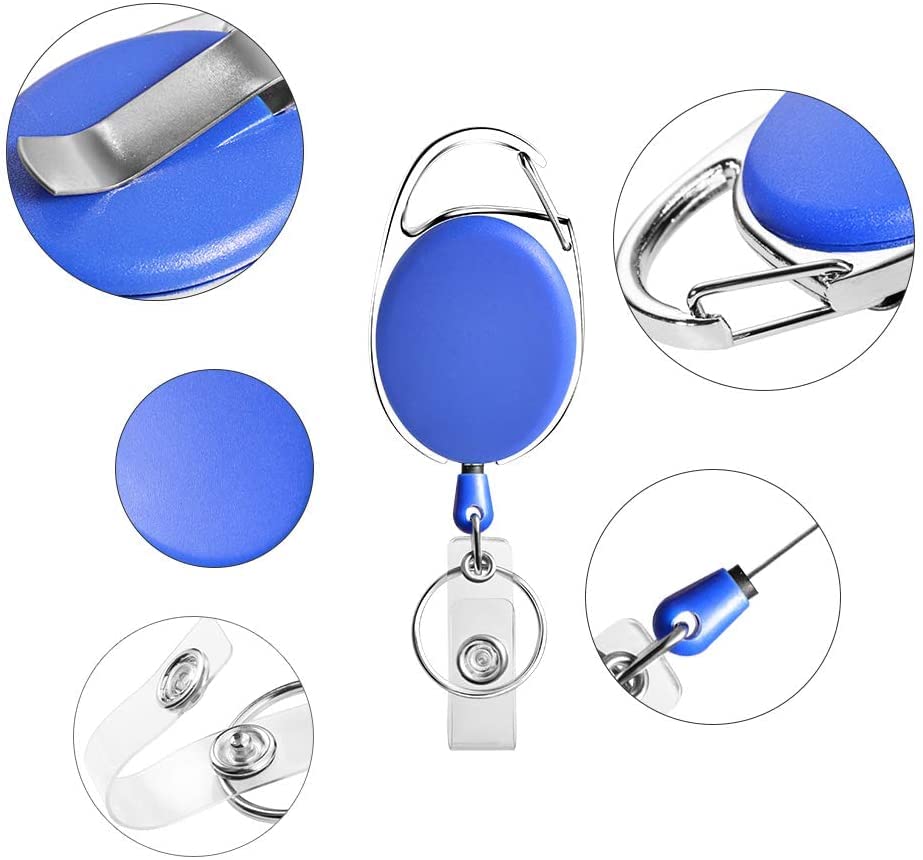 Retractable Badge Holder with Carabiner Reel Clip and Key Ring for ID Card Key Keychain Holders Blue 10 Pieces - style: Blue-10pcs