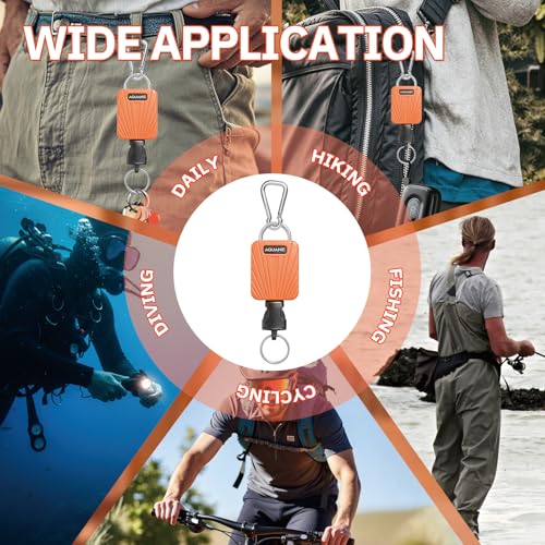 nitescuba Scuba Gear Retractable Gear Tethers, Heavy-Duty Dive Clip Lanyard with 316 Stainless Steel Snap Hook, Split Ring and 58cm (22.83″) Quick-Release Extension Cord for Dive Light & Camera-orange