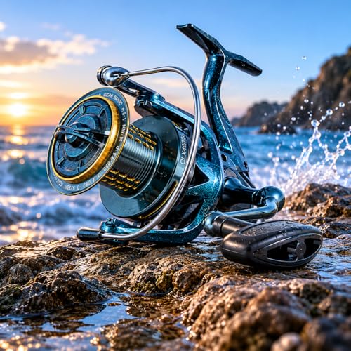 Saltwater Spinning Reel 14000, 44Lbs Max Drag Surf Fishing Reel with Screw-in Handle, Slow Oscillation System for Bass Catfish Inshore Offshore Saltwater Freshwater - color: CLX14000