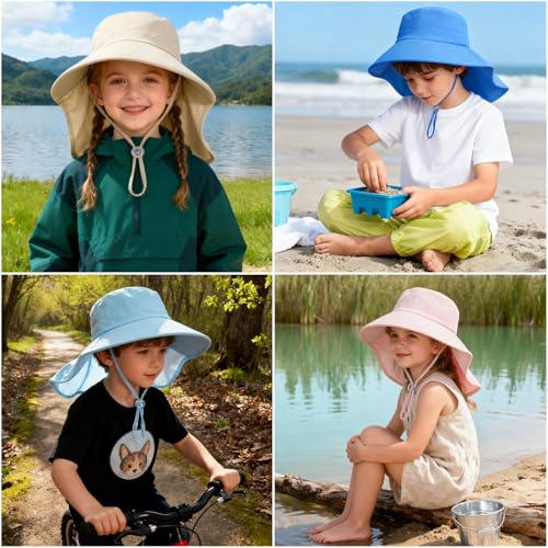 ZOORON Outdoor Kids Sun Hat with Neck Flap UPF 50+ Sun Protection Fishing Hat Wide Brim Summer Kids Beach Hats for Girls Boys - color: 1pack-yellow
