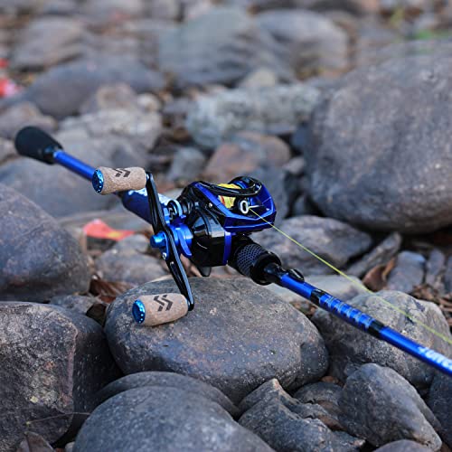 One Bass Fishing Rod and Reel Combo, IM7 Graphite 2 Pc Blank Baitcasting Combo, Spinning Rod with Super Polymer Handle - color: Blue- Casting- Right Handed, size: 6'6"-M-Fast