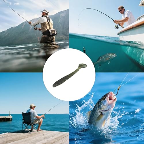 50PCS 5cm Soft Plastic Fishing Lures, PVC Paddle Tail Swimbaits for Bass Trout Walleye Crappie, T-Tail Grub Worm Baits Tackle Accessory - color: Dark Brown