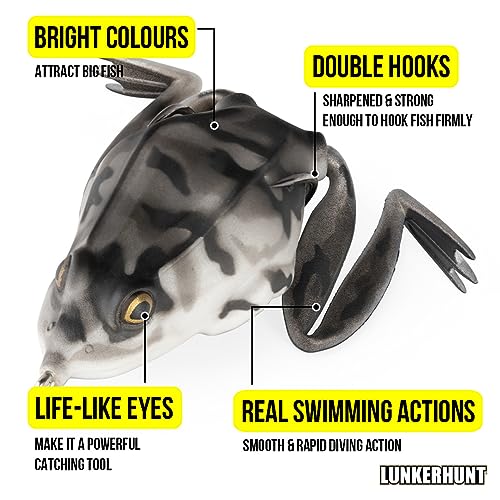 Lunkerhunt - Topwater Fishing Lures for Bass Trout Fishing | Combat Frog Lure for Big Fish | Award Winning Hollow Body Frog Fishing Bait with Weedless Hooks - color: Zulu