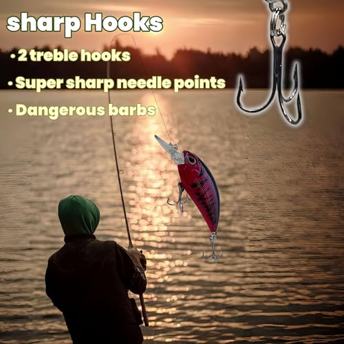 Bestac Fishing Lures Hard Bait Deep Diving Swimbait Crankbait Topwater Lures with Treble Hooks 3D Eyes for Bass Trout Freshwater and Saltwater Depth 1-1.5m Weight 14.5g - color: #2