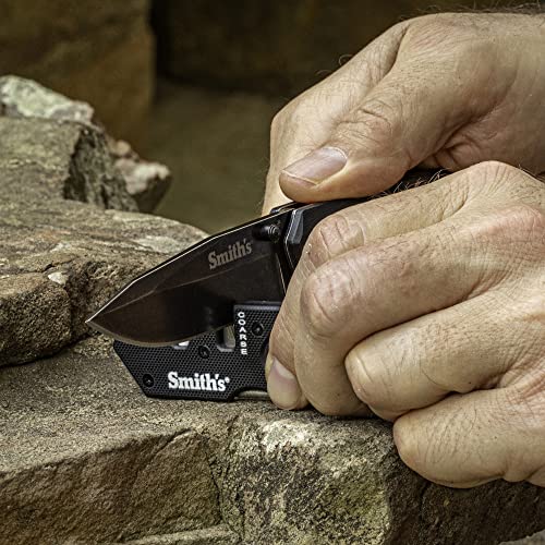 Smith’s Pocket Pal Tactical Knife Sharpener - 2 Stage Sharpener & Diamond Sharpening Rod - Pocket Clip - Outdoor Hunting Knife & Hook Sharpener - Compact & Lightweight - style: PP1-Mini Tactical (Black)