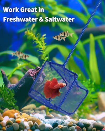 Pawfly 5''/6'' Fish Net for Fish Tank, Aquarium Net with Braided Metal Handle and Nylon Mesh, Small Fish Net Minnow Net for Pond Freshwater and Saltwater - size: 5 inch
