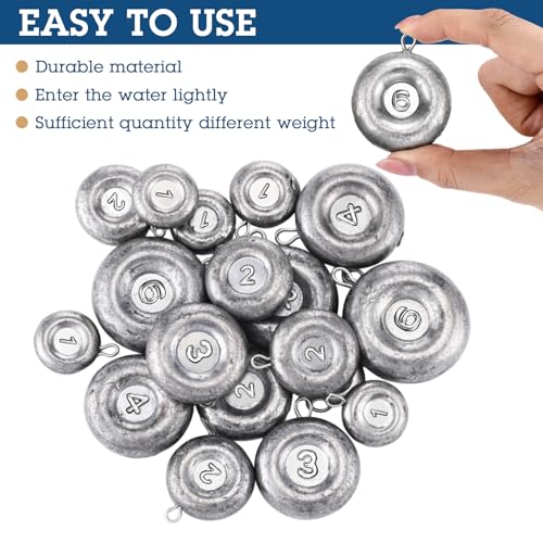 Shimeyao 18 Pieces Disc Sinkers Fishing Weights No Roll Disc Fishing Sinkers Weights for Saltwater Trolling Surf Tackle - size: 1 2 3 4 6oz