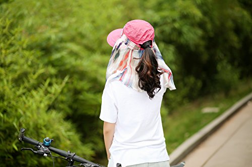 icolor Women Sun Hat UPF 50+ Sun Protection Hat Summer Outdoor Neck Shield Flap Visor Hat Ponytail Hats Wide Brim Beach Hat - color: Rose-pink