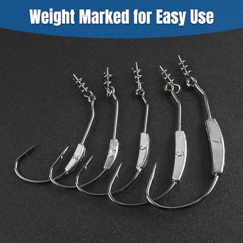 Weighted Swimbait Hooks,10pcs Jig Heads with Twistlock Weighted Soft Plastic Worm Fishing Hooks for Bass Fishing Saltwater Freshwater - size: 5/0(7g)-10pcs