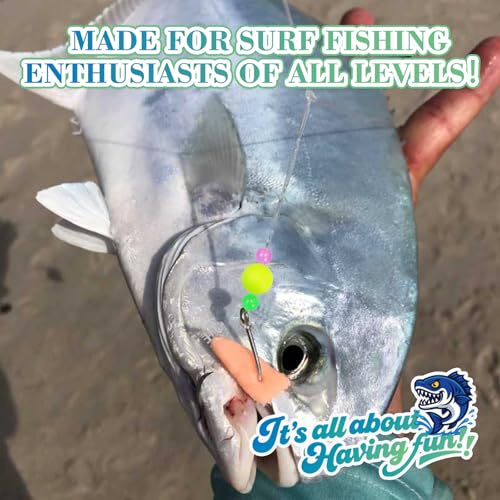 Pompano Rigs for Surf Fishing Saltwater Pre-Rigged Fishing Rigs with Floats Beads Double Circle Hook Surf Fishing Tackle 5/12/15PCS - color: ball float-5pcs