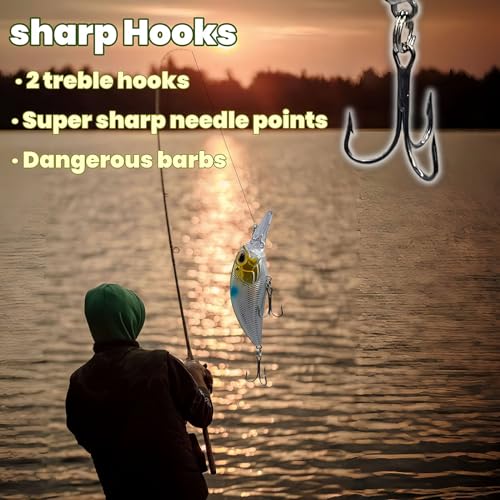 Bestac Fishing Lures Hard Bait Deep Diving Swimbait Crankbait Topwater Lures with Treble Hooks 3D Eyes for Bass Trout Freshwater and Saltwater Depth 1-1.5m Weight 14.5g - color: #1