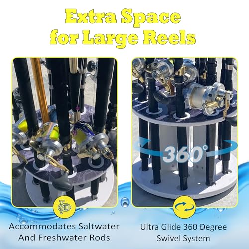 Rush Creek Creations Reel Salty Waterproof Marine Grade 16 Rolling Fishing Rod Holder Dock/Garage Storage Rack, Father's Day Gift, Gift for Dad and Grandpa, Gray/White, 29.8" L x 11.6" W x 30.9" H - style: Spinning Rod Rack