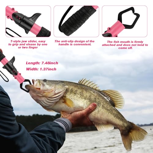mouhike Pink Fishing Tool Set, 9 Modes Rechargeable LED Headlamp, Long Nose Fishing Pliers, Fish Lip Gripper, Night Fishing Gear Kit Fishing Gift for Men Women