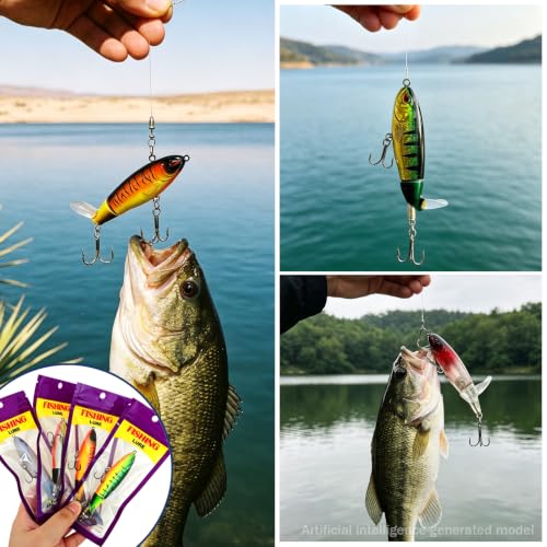 Kynzo Topwater Fishing Lures with Rotating Tail, Floating Bass Lures Hard Bait for Freshwater and Saltwater, Life-Like Surface Propeller Tail Spinner for Bass, Trout, Musky and Pike - color: B-8PCS