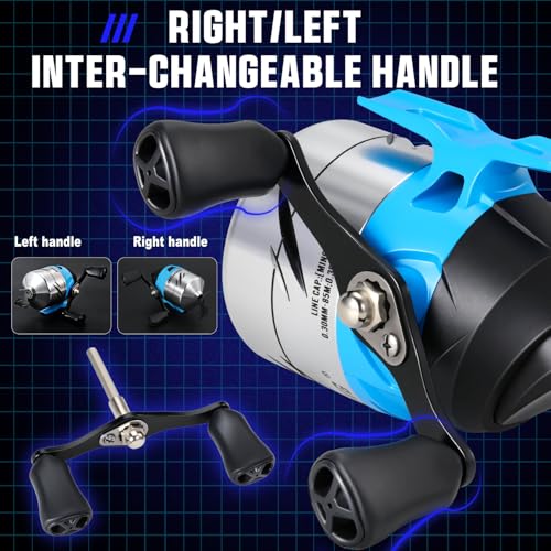 Sougayilang Spincast Fishing Reel,High Speed 3.9:1 Gear Ratio,Trouble-Free Push-Button Bait Casting Design and Reversible Handle for Left/Right Retrieve,Pre-Spooled with Monofilament Line - color: Blue Spincast Reel