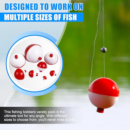 SILANON Fishing Bobbers Set Hard ABS Fishing Floats Bulk Snap on Round Bobbers for Fishing Push Button Fishing Bobbers Floats Assortment Red and White Buoy Floats 0.5-2.5inch - size: 0.5inch-10pcs