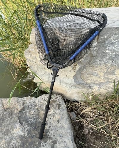 Tripquips Upgraded Foldable Floating Fishing Net, Rubber Coated Foldable Landing Net with Telescoping Pole Handle, Fishing Gear and Gifts for Men