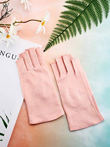 Maxdot Sun Gloves for Women UV Protection Fingerless Non Slip Sunscreen Driving Gloves for Summer Outdoor - style: Pink