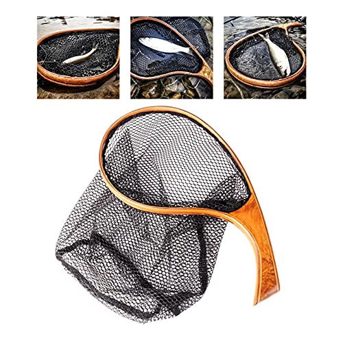 Fish Net Fishing Net Landing Catch Release Trout Net with Wooden Curved Handle Fishing Gear Trout Fishing Fishing Landing Net Trout Net Dip Net (Color : Rojo) - color: Red