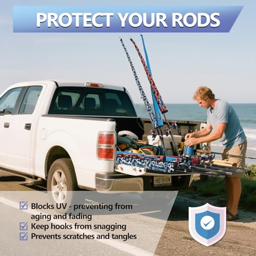 2Pcs Neoprene Fishing Rod Sleeve for Casting, Trolling, Spinning Rods – Lightproof & Puncture Resistant Rod Cover - color: Blue Camo, size: 58" - 2Pcs