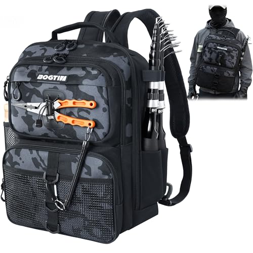 Fishing Backpack with Fish Rod & Lures Kit Lightweight 25L Tackle Bag with Fishing Gear and Tackle Boxes, Fish Gifts for Men Woman-Black Camo Backpack - color: Black Camo Backpack
